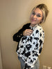 Load image into Gallery viewer, Fleece Cow Pattern and Black Long Sleeve shirt