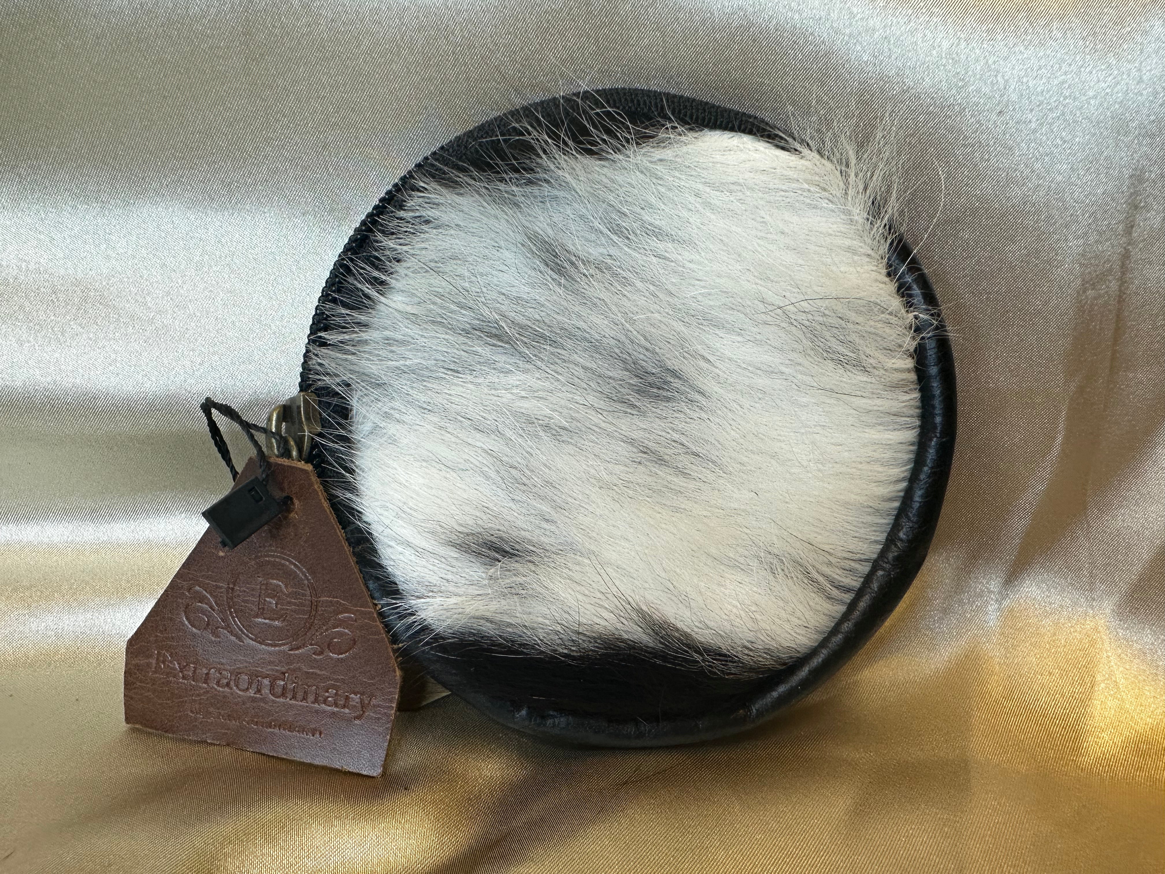 Real Handmade Cowhide Leather Fur Round Casual Stylish Wallets Round Shape Small Coin Purse For Women
