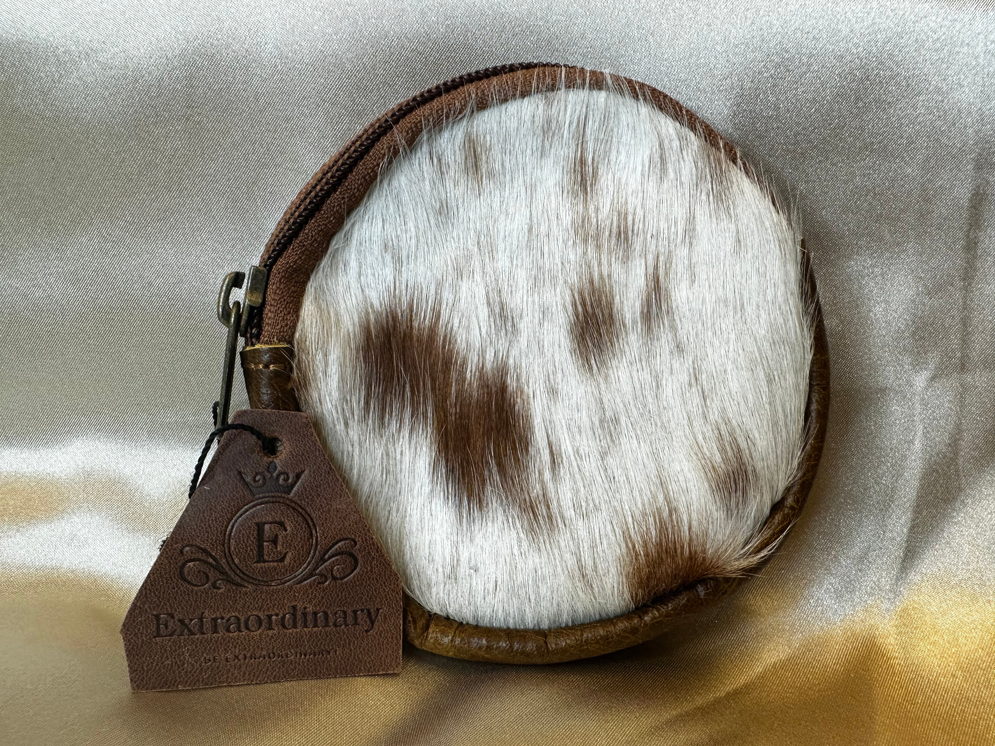 Real Handmade Cowhide Leather Fur Round Casual Stylish Wallets Round Shape Small Coin Purse For Women