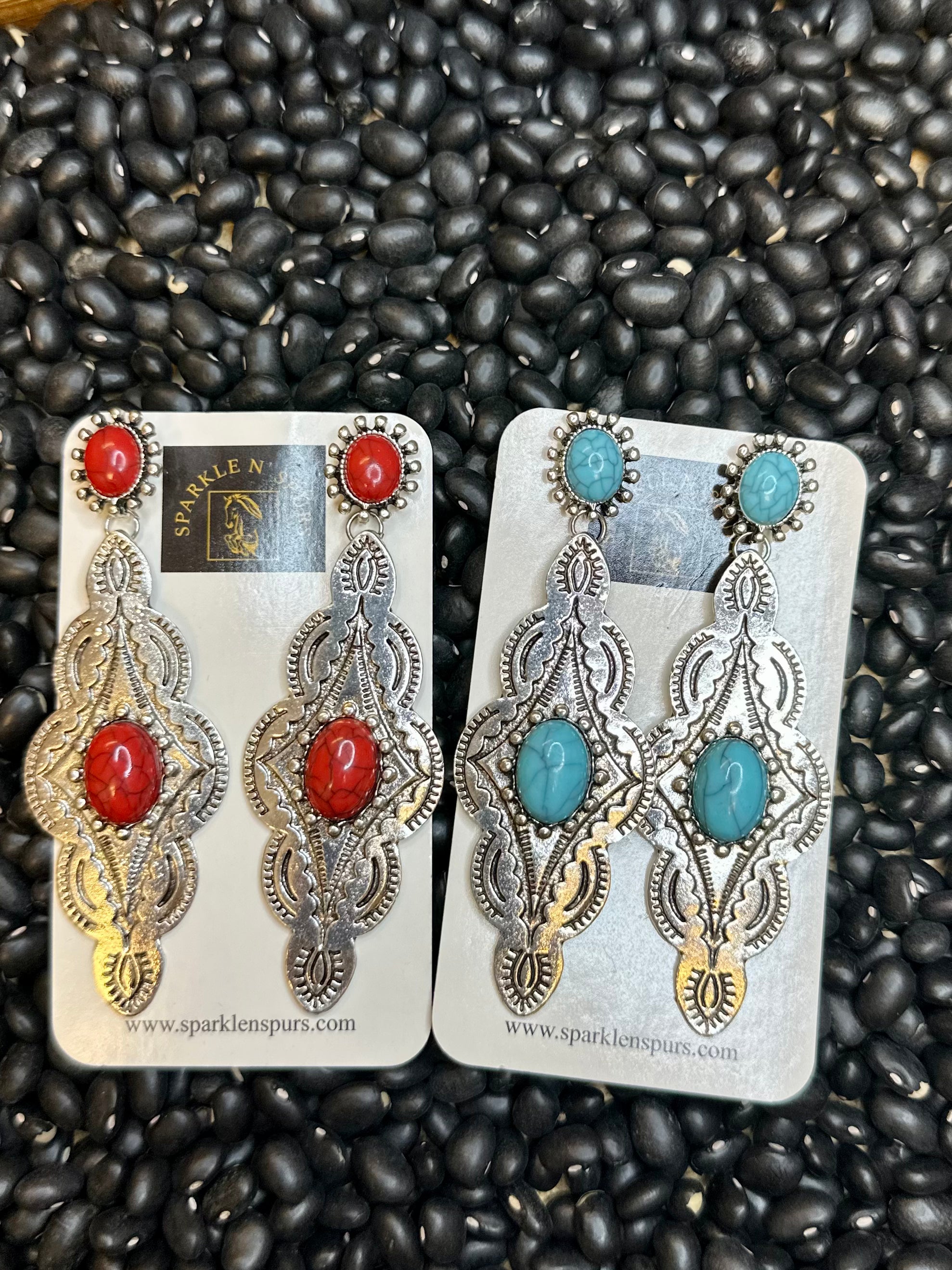 Vintage Senior Western Turquoise & Red Earrings
