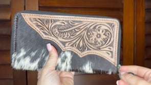 Cowhide Leather Purse Hair On Carving Leather Wallet Leather Diary Women Wallet