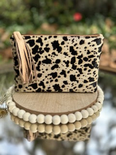Real Handmade Hair On Hide Fur Leather Purse Stylish Fur Leather Wristlet Wallets Leather Credit Card Phone Holder Clutch